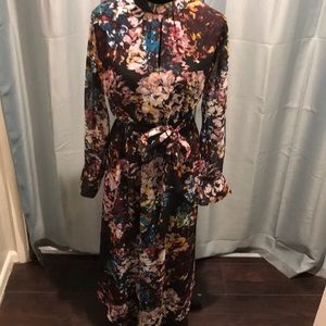 Sheer floral burgundy midi dress